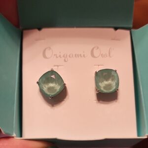 Origami Owl Seafoam Cushion-Cut Stud Earrings